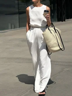 Minimalism Solid Split Pants Set