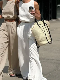 Minimalism Solid Split Pants Set