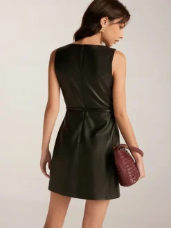Minimalist Belted Faux Leather Tank Dress