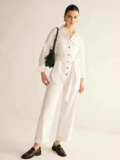 Minimalist Button Polo Jumpsuit With Belt