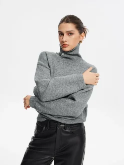 Minimalist Button Turtleneck Sweater
