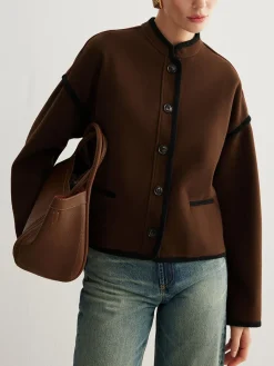 Minimalist Contrast Trim Tweed Jacket