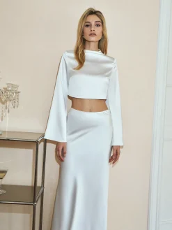Minimalist Crop Satin Skirt Set
