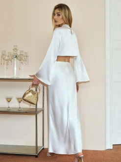 Minimalist Crop Satin Skirt Set