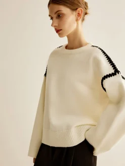 Minimalist Embroidered Trim Sweater