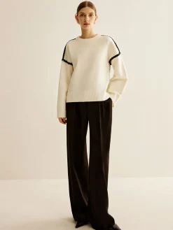 Minimalist Embroidered Trim Sweater