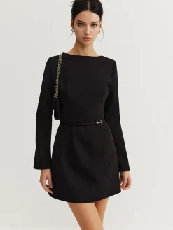 Minimalist Long Sleeve Belted Dress