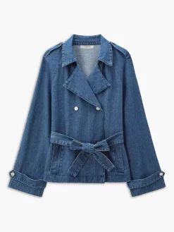 Minimalist Plain Belted Denim Jacket