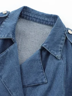 Minimalist Plain Belted Denim Jacket