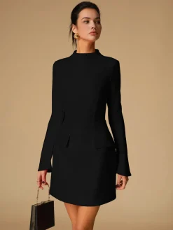 Minimalist Plain Mock Neck Dress