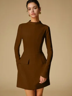 Minimalist Plain Mock Neck Dress