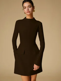 Minimalist Plain Mock Neck Dress