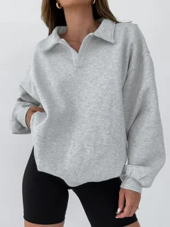 Minimalist Plain Polo Sweatshirt