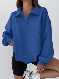 Minimalist Plain Polo Sweatshirt