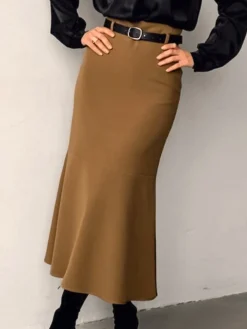 Minimalist Plain Skirt Without Belt