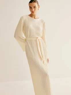 Minimalist Plisse Ruffle Belted Dress