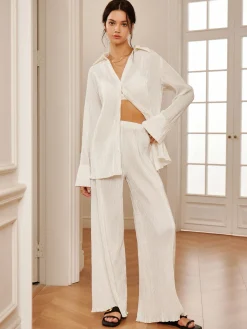 Minimalist  Plisse Wide Leg Pants