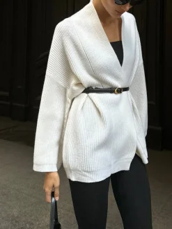 Minimalist Ribbed Belted Cardigan