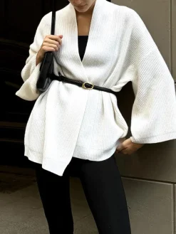 Minimalist Ribbed Belted Cardigan