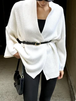 Minimalist Ribbed Belted Cardigan