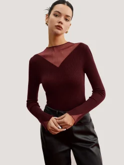 Minimalist Sheer Ribbed Stretch Sweater