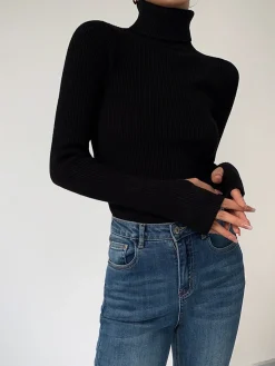 Minimalist Turtleneck Slim Knit Top