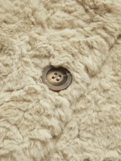 Minky V-Neck Breasted Faux Fur Coat