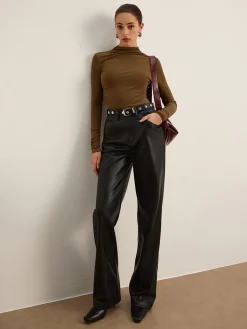 Mock Neck Asymmetical Pleated Top
