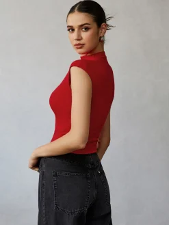 Mock Neck Cap Sleeve T-Shirt