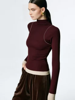 Mock Neck Contrast Binding Jersey Top