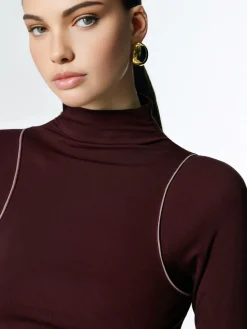 Mock Neck Contrast Binding Jersey Top