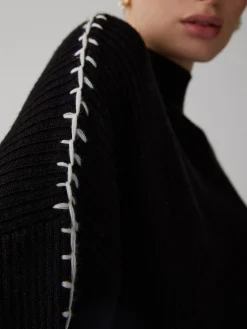 Mock Neck Contrast Knit Sweater