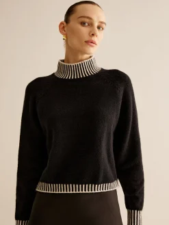 Mock Neck Contrast Pinstripe Sweater