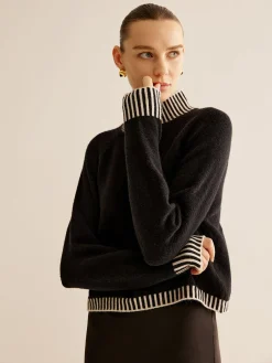 Mock Neck Contrast Pinstripe Sweater