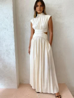 Mock Neck Cut Out Long Dress