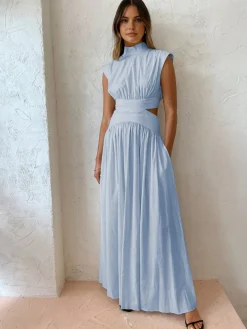 Mock Neck Cut Out Long Dress