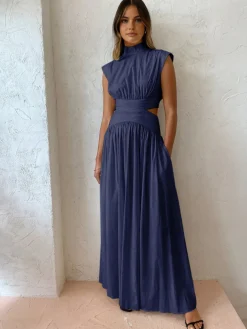 Mock Neck Cut Out Long Dress