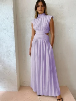 Mock Neck Cut Out Long Dress