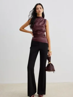 Mock Neck Faux Leather Cinched Tank Top