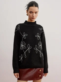 Mock Neck Floral Shift Sweater