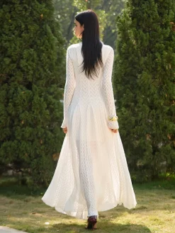 Mock Neck Lace Flowy Long Dress