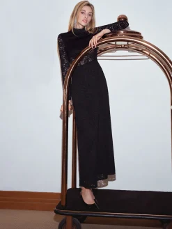 Mock Neck Lace Zipper Dress