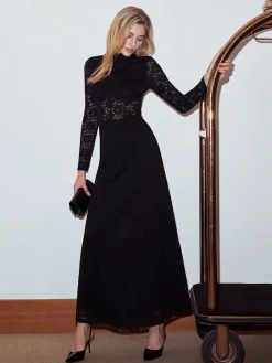 Mock Neck Lace Zipper Dress