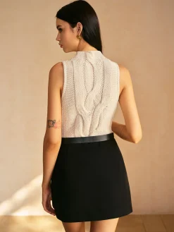 Mock Neck Lettuce Trim Sweater Vest