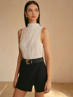 Mock Neck Lettuce Trim Sweater Vest