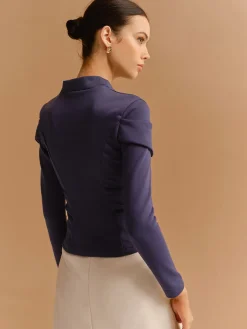 Mock Neck Metal-Detail Jersey Top