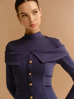 Mock Neck Metal-Detail Jersey Top