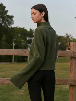 Mock Neck Metal-Detail Short Sweater