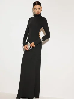 Mock Neck Open Back Long Dress