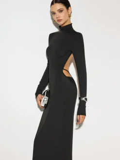 Mock Neck Open Back Long Dress
